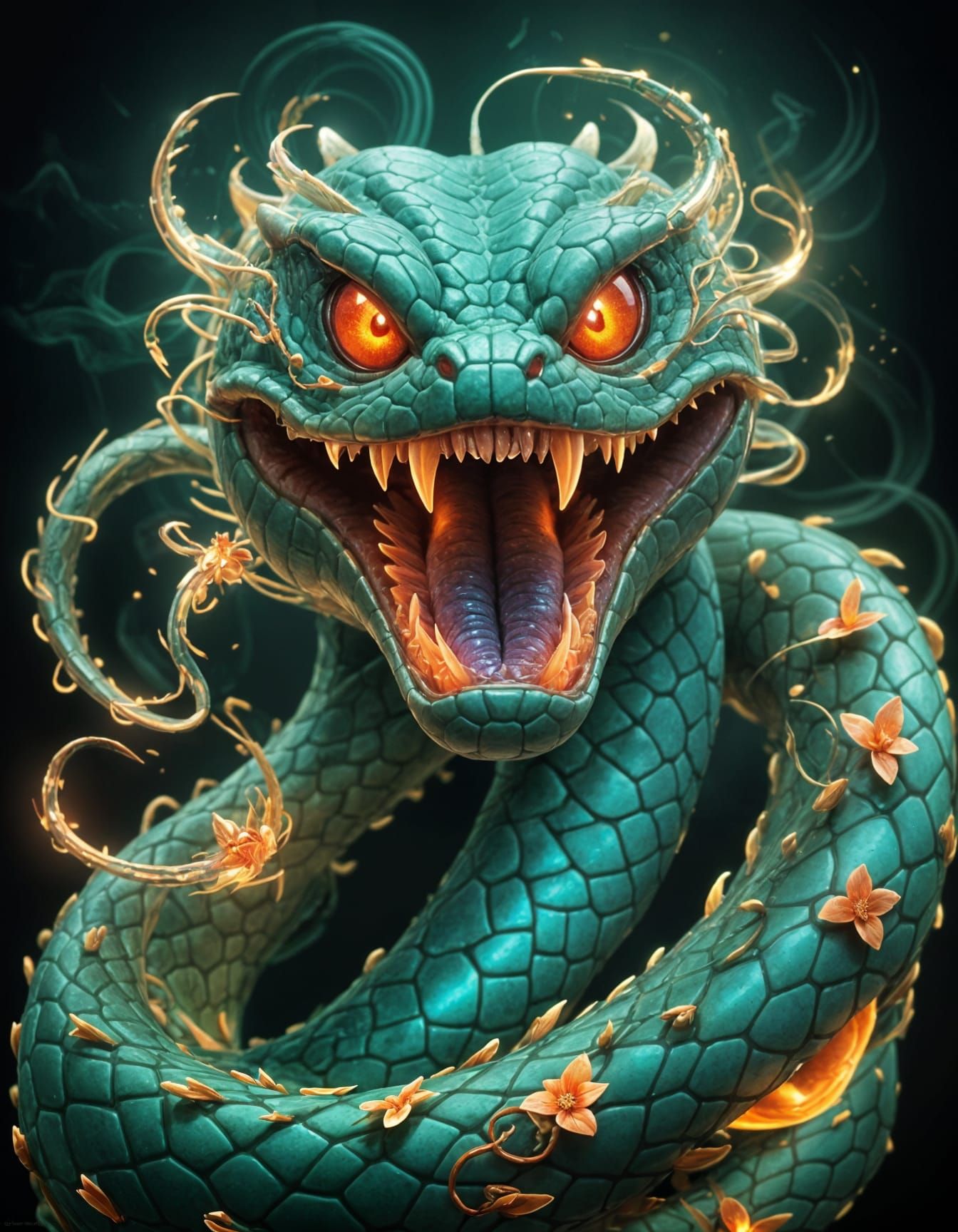 Digital Painting of a Serpent in Neon Firegami