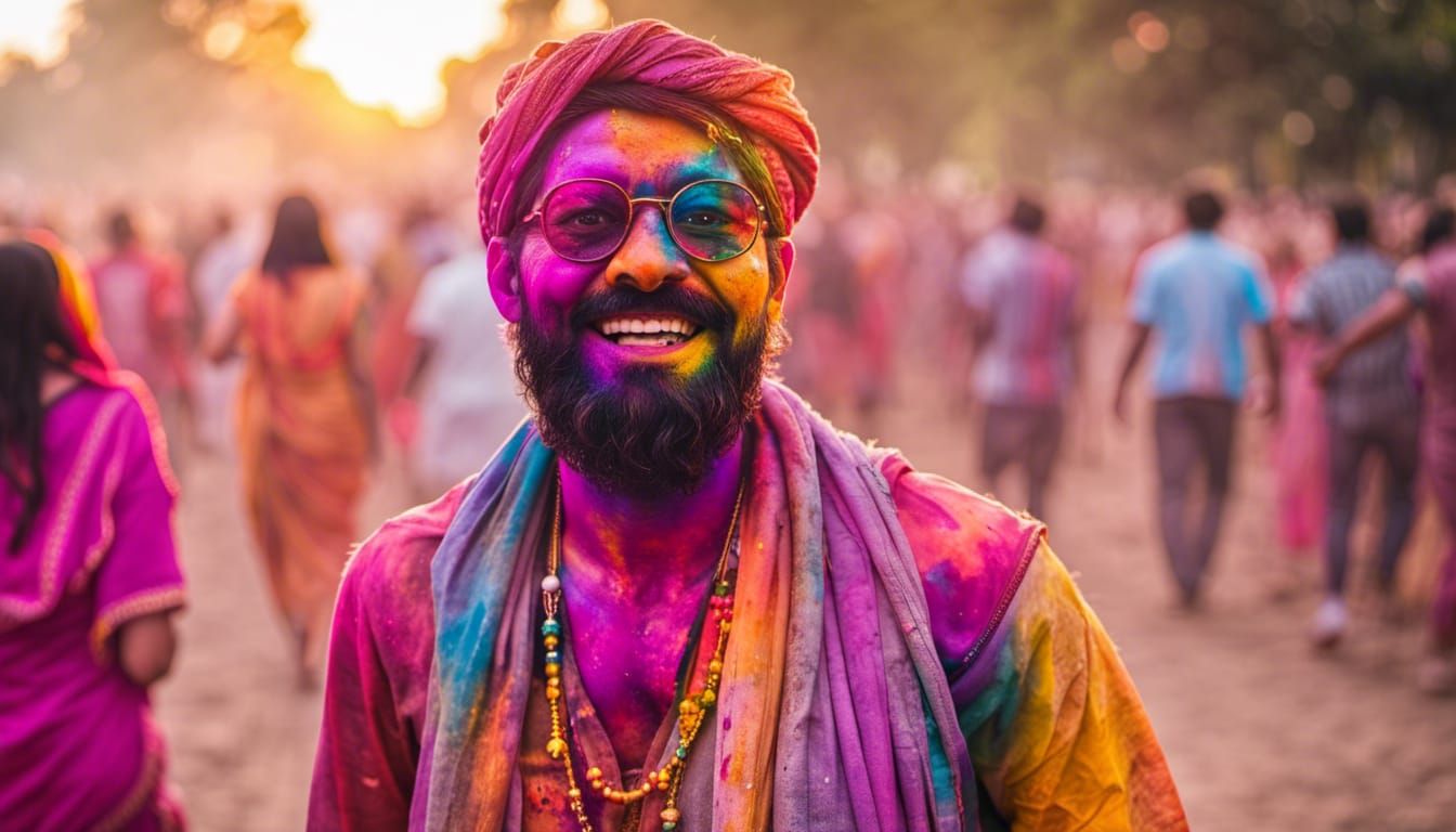 Colorful Indian Holi Festival with Hipster