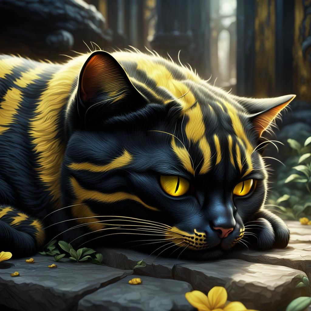 Sleeping Striped Cat in Detailed Fantasy Art