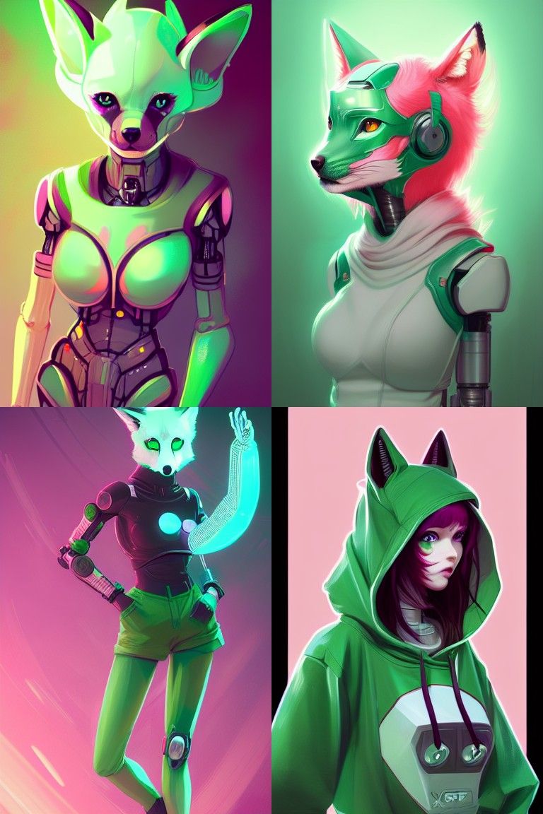 Robotic Fox Girl Portrait in Digital Art Style
