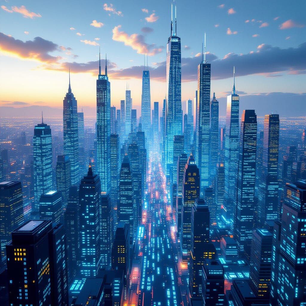 Futuristic City Composed Entirely of Binary Code