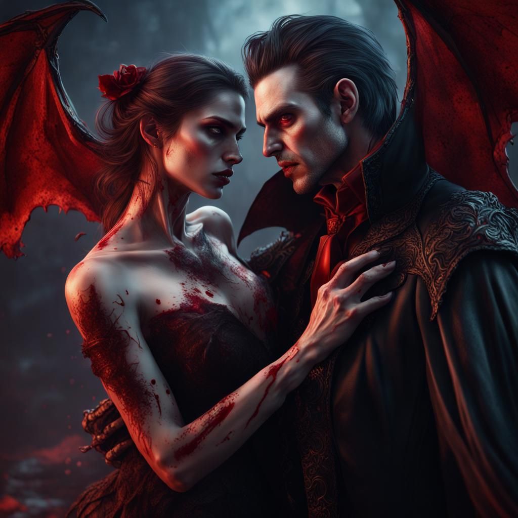 Evil Vampires in Love: Detailed Fantasy Art