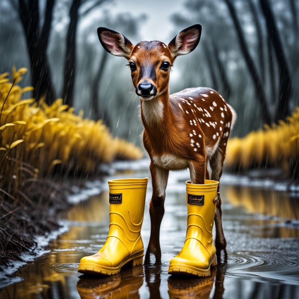 Bambi in Yellow Boots: Hyperrealistic Animal Portrait