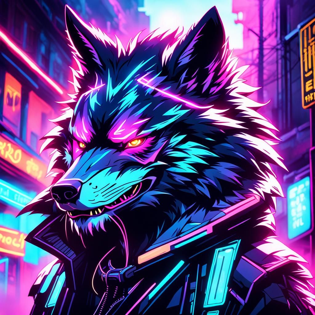Neon Nitro Wolf in Synthwave Retro Style