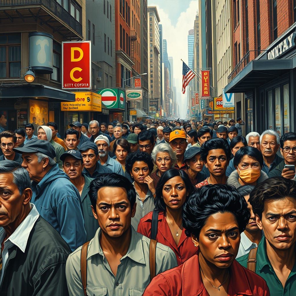 Dynamic American City Street Scene in Realism Style