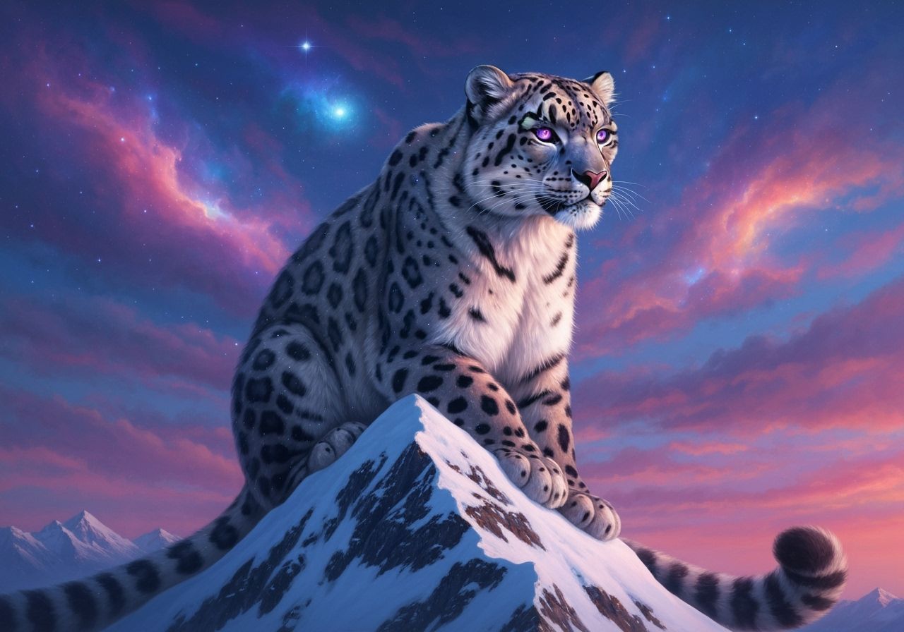 Snow Leopard with Galaxy Eyes, Digital Painting