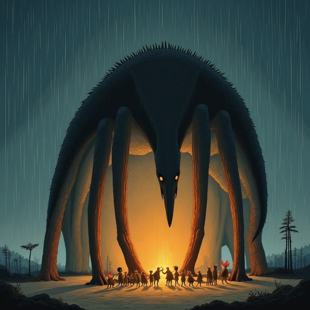 Benevolent Monster Shelters Fire Elementals, Ghibli Style