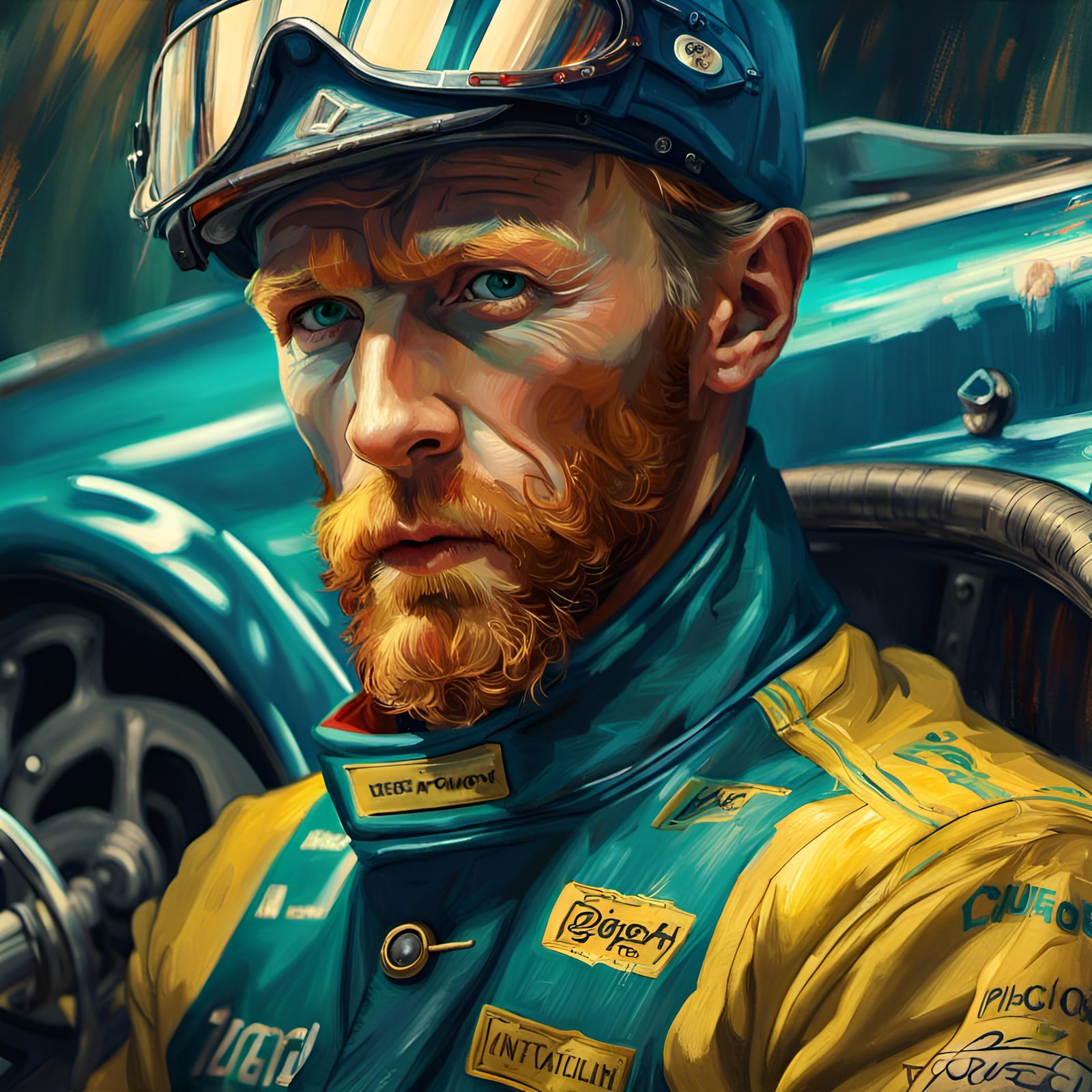 Van Gogh as Race Car Driver: Digital Art Portrait