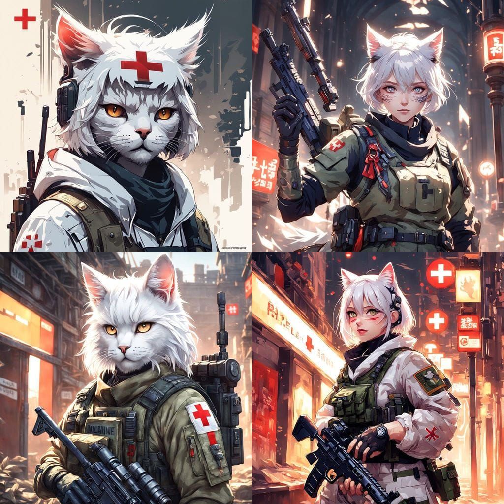 Cyberpunk-Style Anime Cat Girl Soldier in Combat Gear