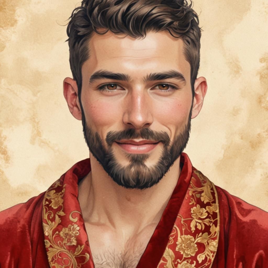 Hirsute Youth in Red Velvet: Digital Art Portrait
