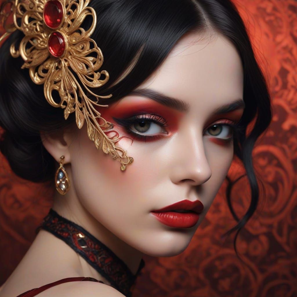 Elegant Halloween Masquerade Figure in Art Nouveau Style