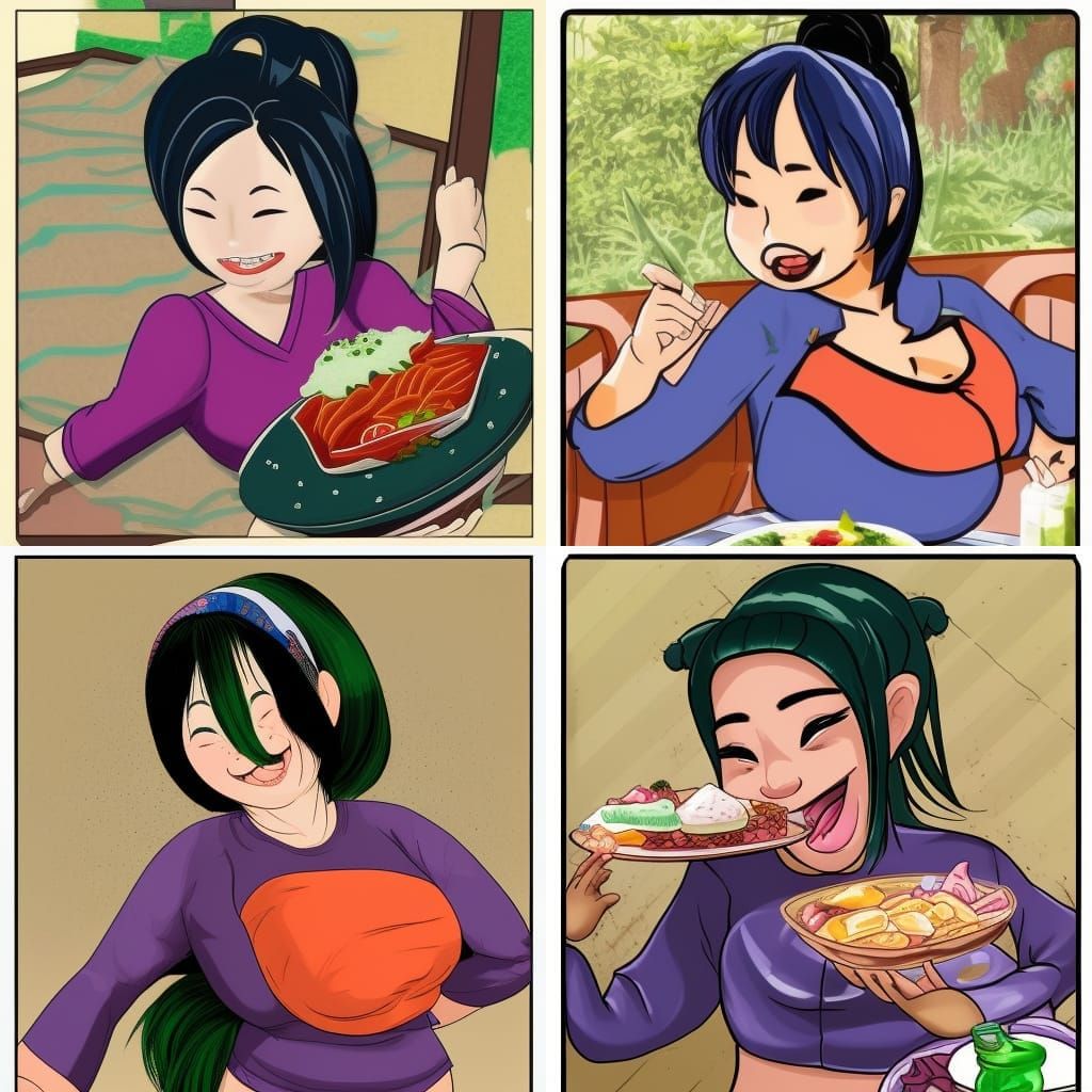 Asian Girl Overeating with Stuffed Belly