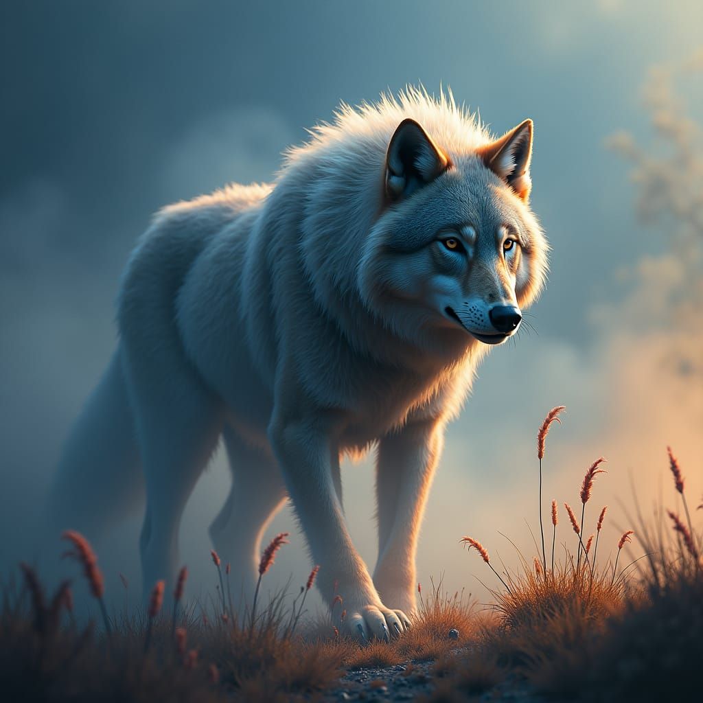 Mystical Wolf Emerges from Ethereal Mist
