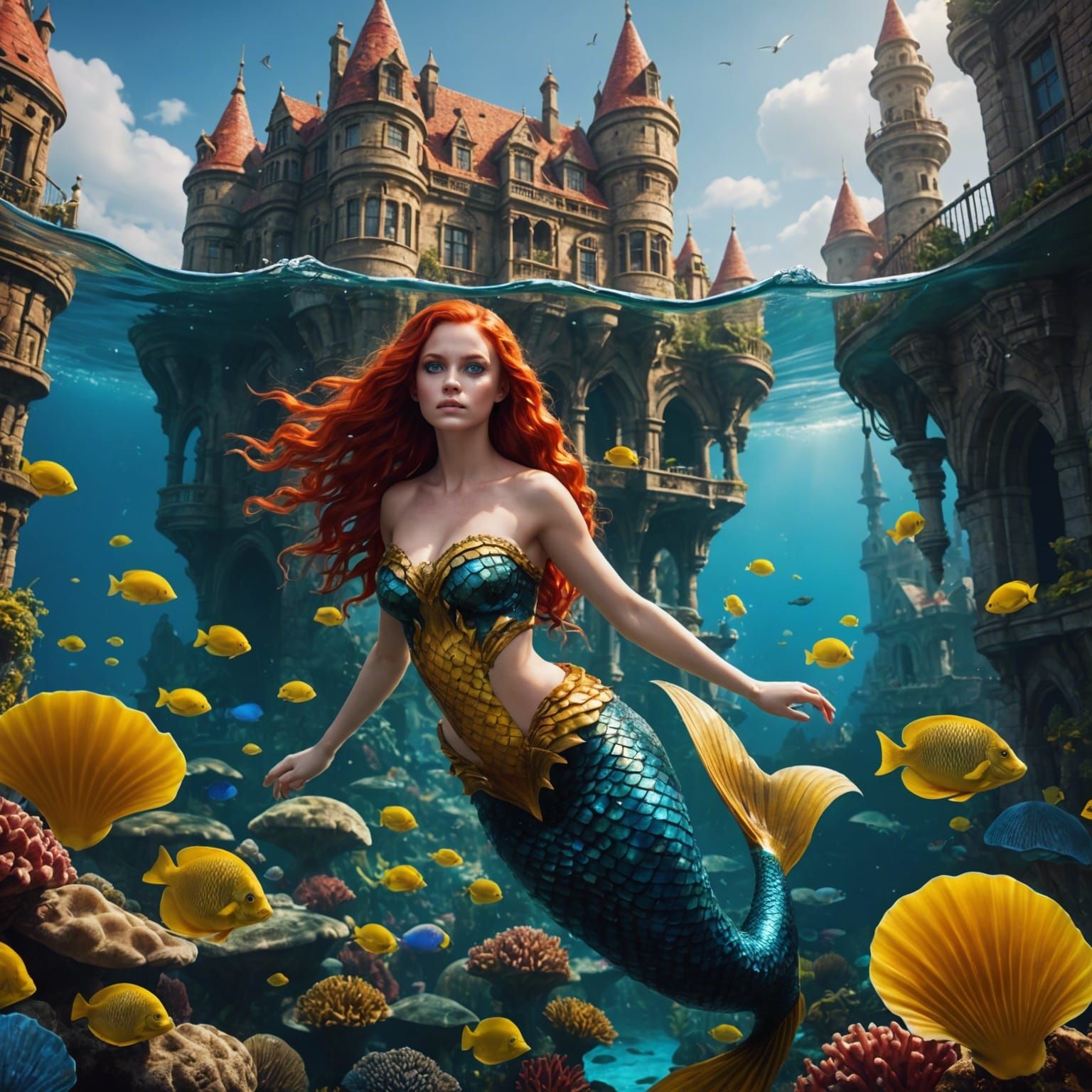Mermaid in Underwater City: Fantasy Concept Art