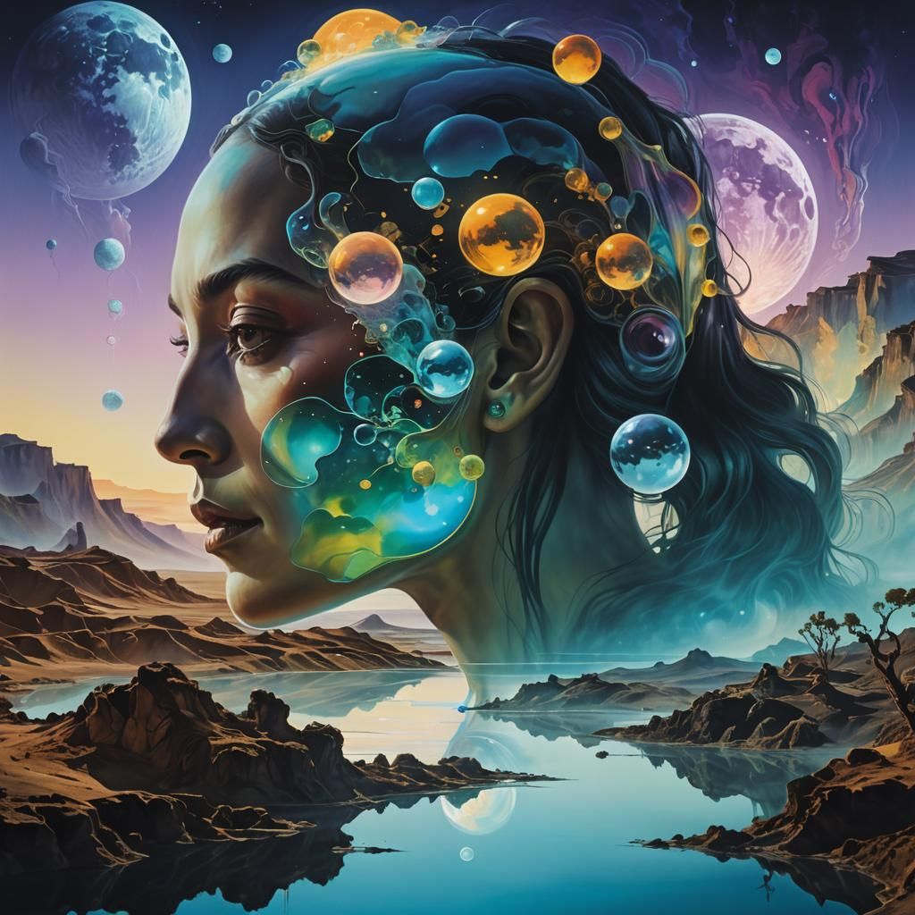 Surreal Double Exposure Portrait of Woman on Alien Planet