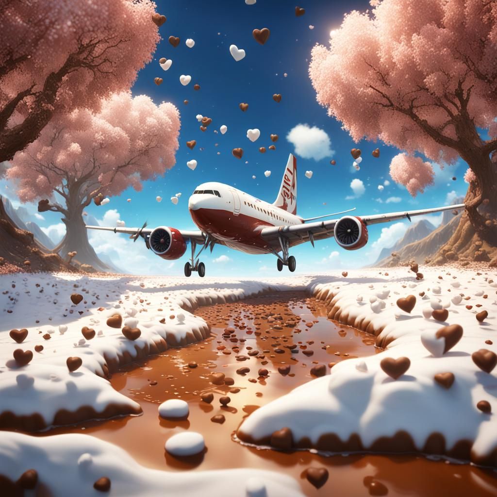 Airplane Landing on Milk Runway in Anime Style