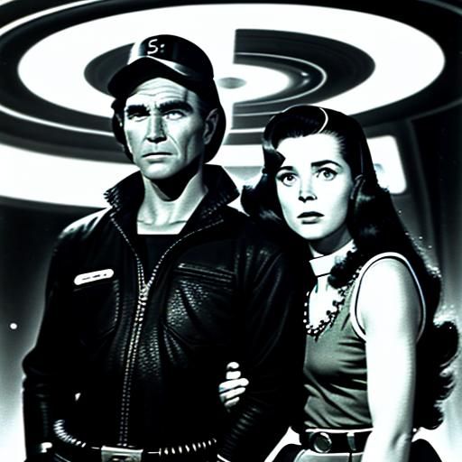 Buck Rogers and Wilma Deering on Saturn on 1953 movie Planet Outlaws