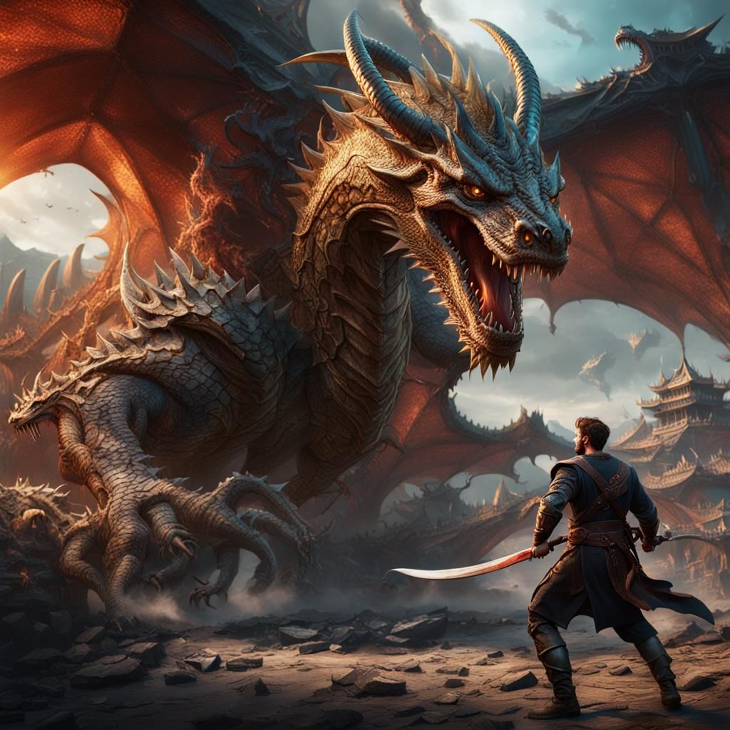Epic Dragon Battle in Detailed Digital Painting