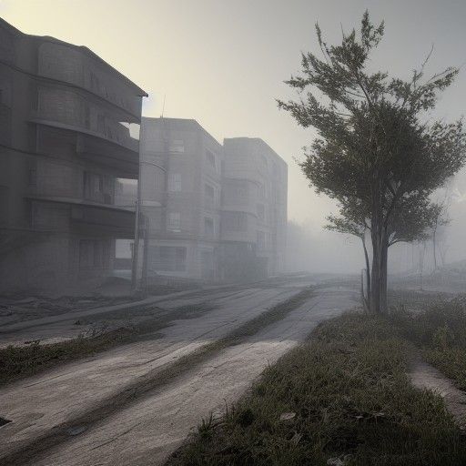 Dystopian City Sunrise in Ruins