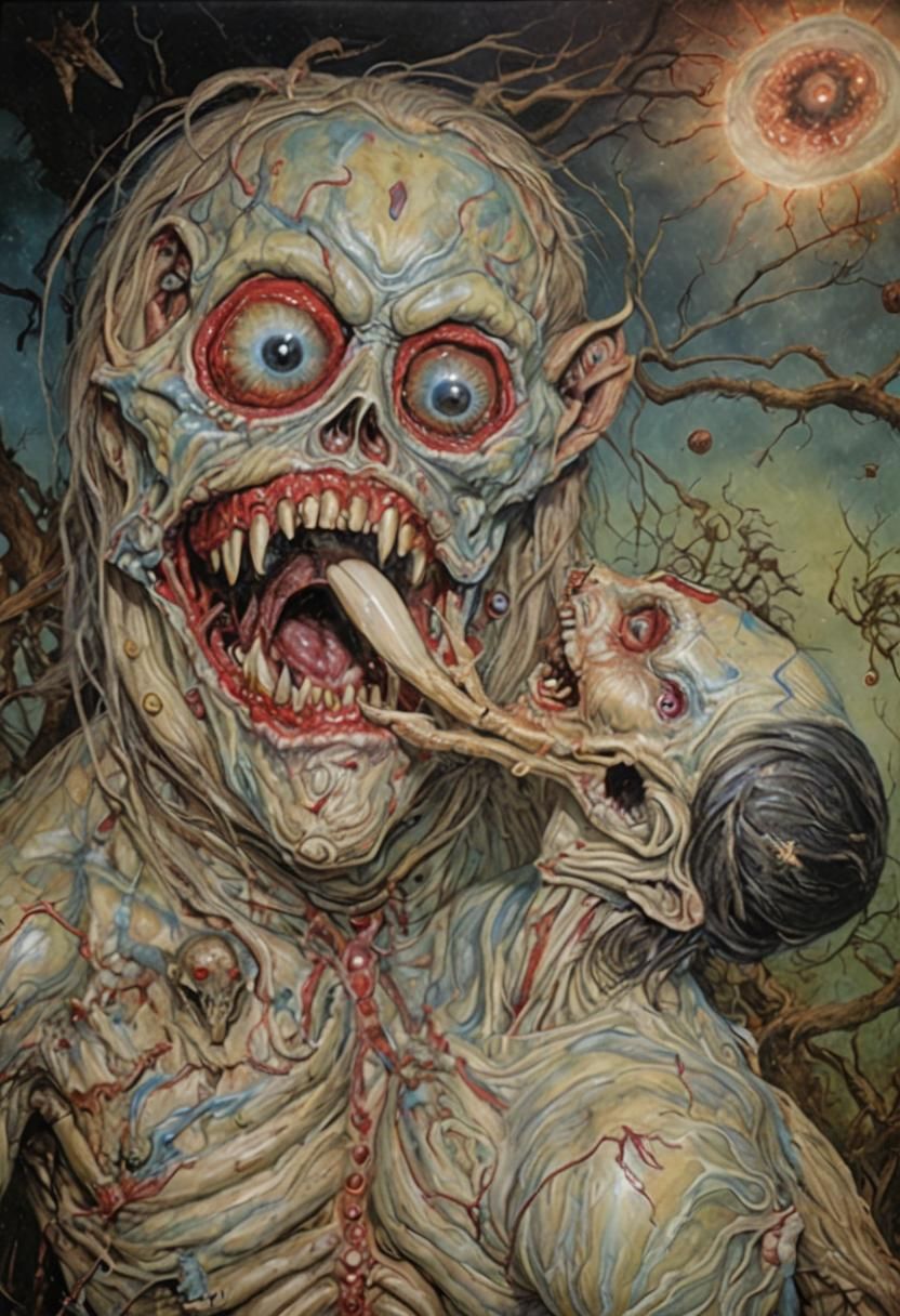 Surreal Wendigo Cannibalism in Distorted Universe