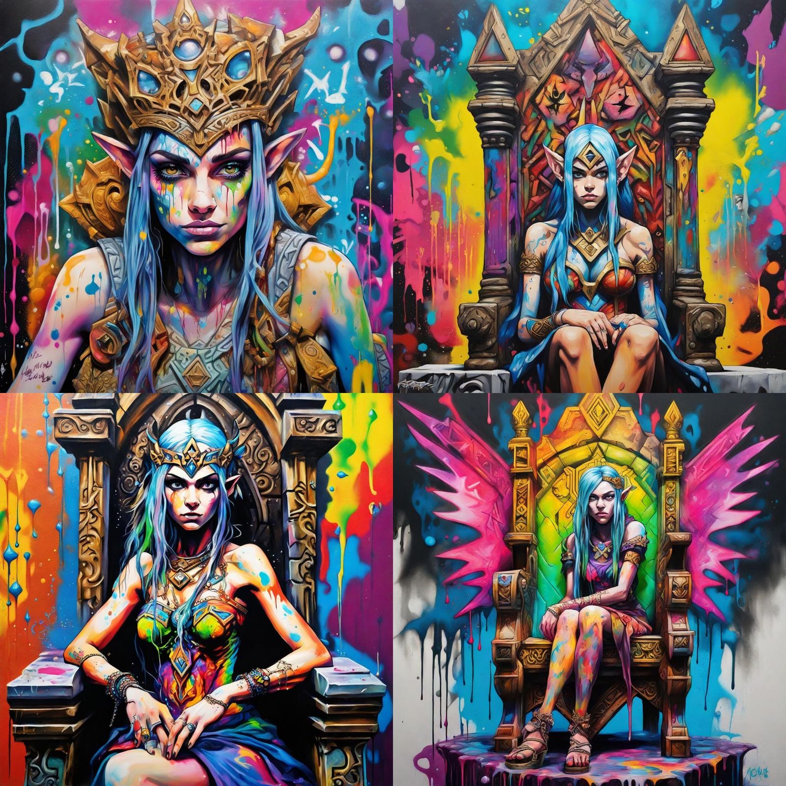 Fae/Djinn/Giantess on Throne in Graffiti Art Style