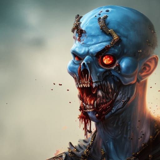 Zombie Medieval King with Glowing Blue Eyes