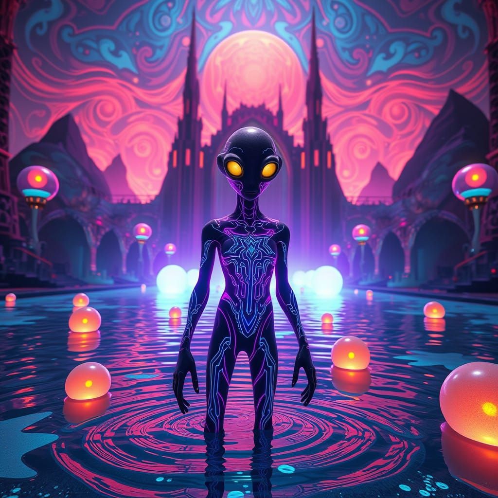 Neon-Lit Futurist in Iridescent Abyss