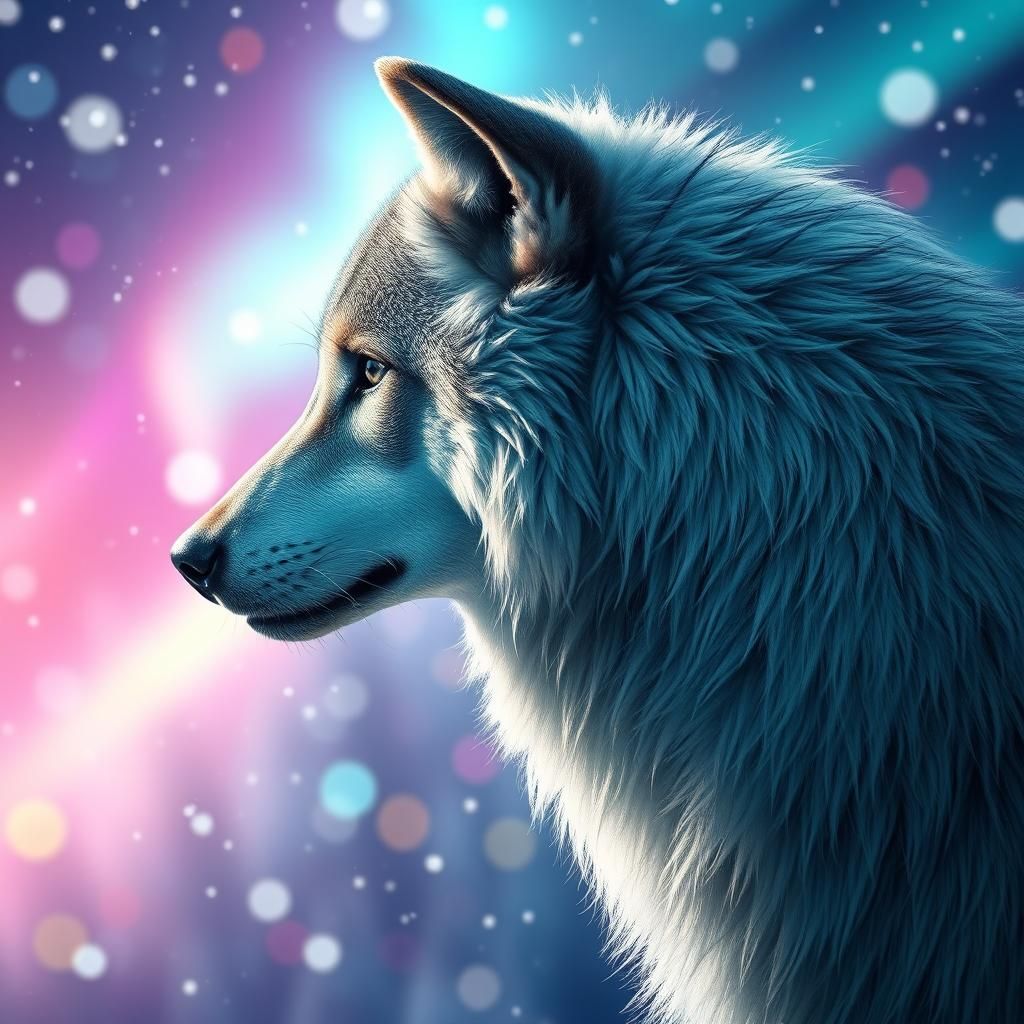 Majestic Silver Wolf in Hyperrealistic Winter Wonderland