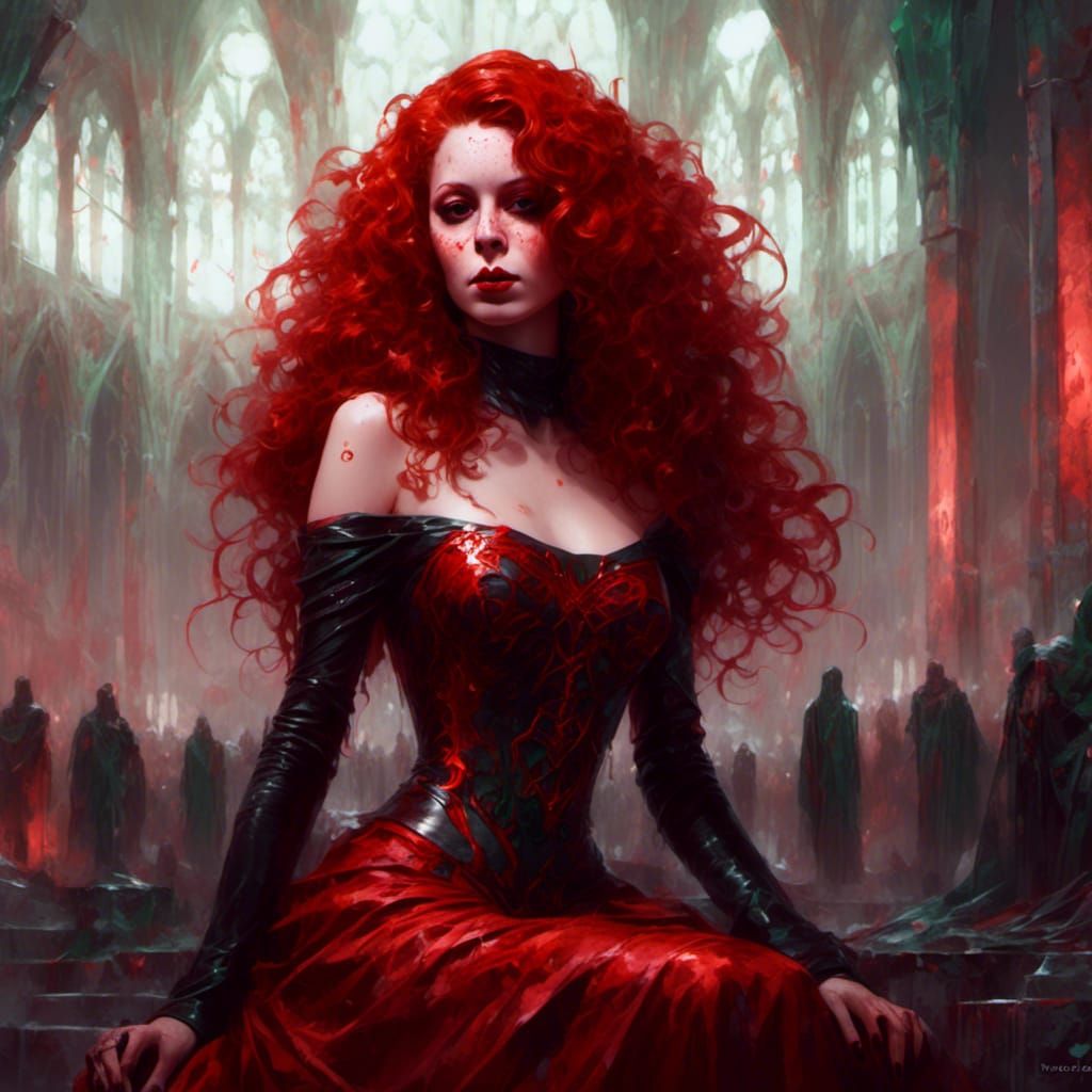 Cyberpunk Vampiress with Red Hair and Freckles