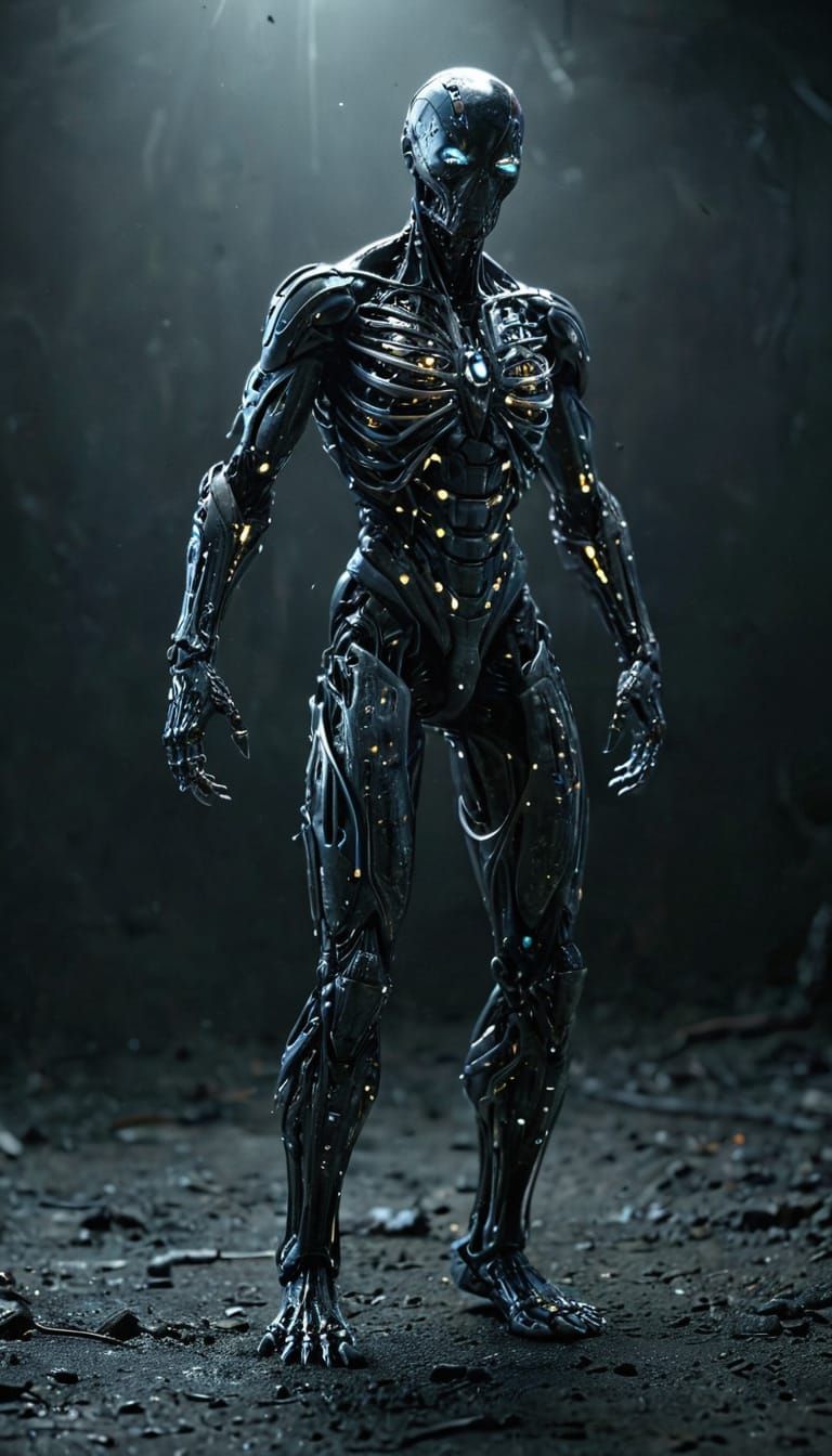 Cyber-Organic Creature Crawls Through Dark Sci-Fi Landscape