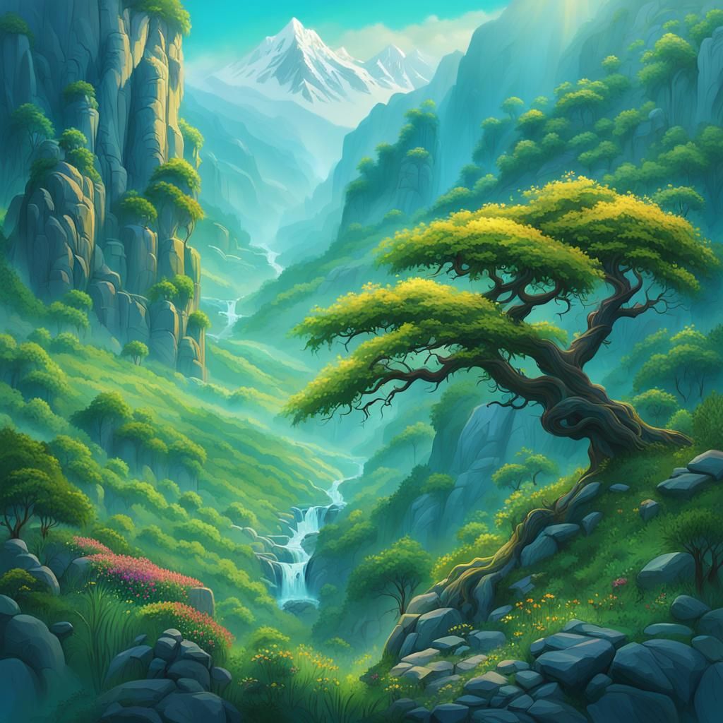 Lush Himalayas Landscape in Oil Painting Style