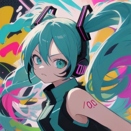 Hatsune Miku in Streetwear, Vibrant Anime Art