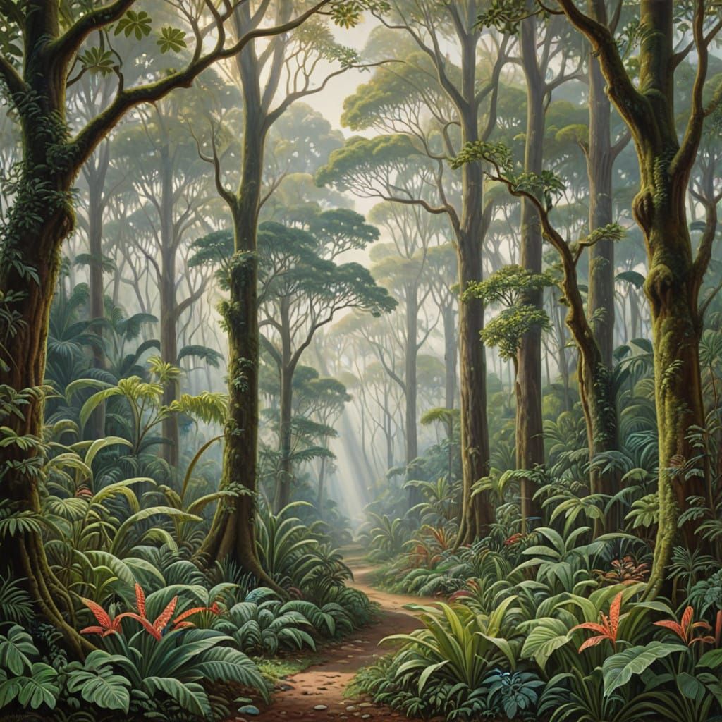Vibrant Rainforest in Naive Art Style