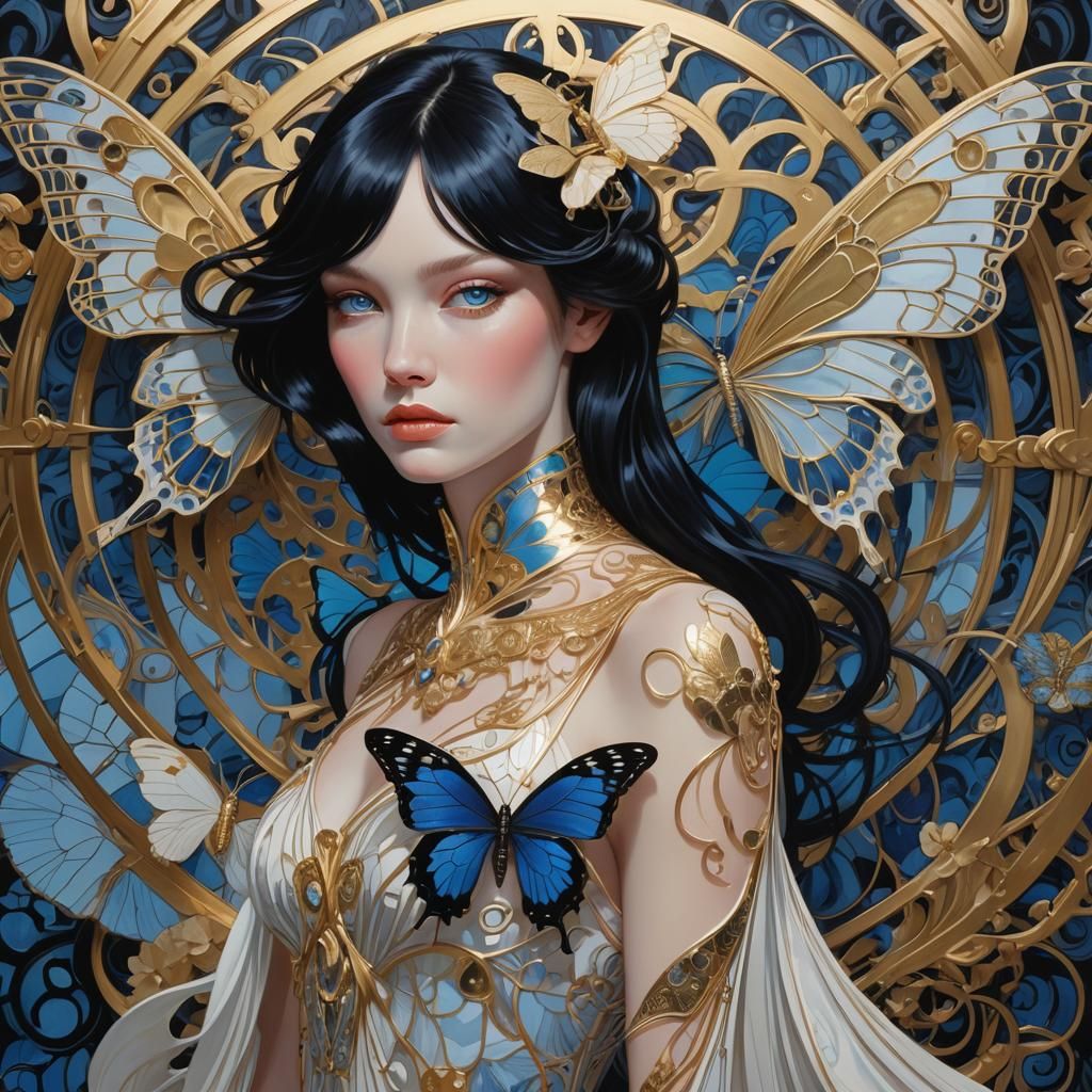 Art Nouveau Albino Model with Butterfly