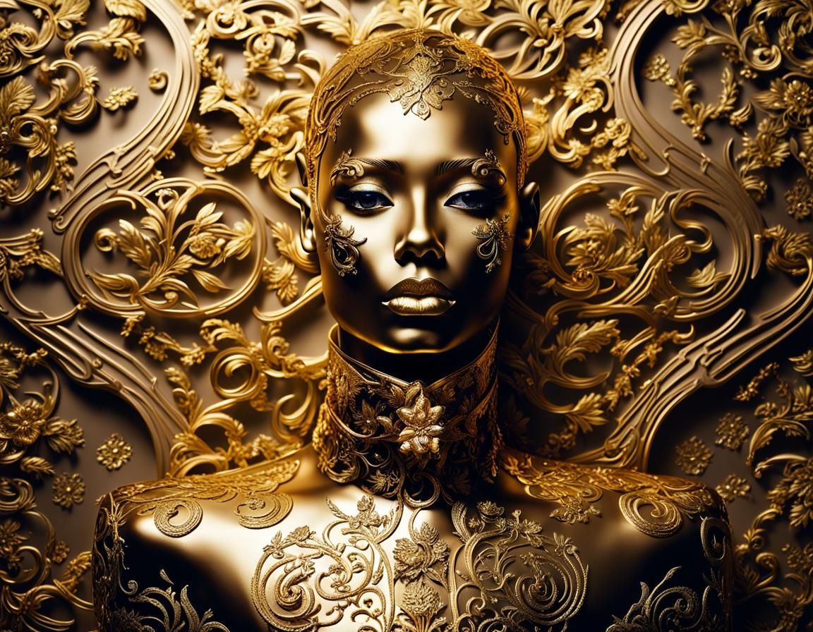 Glamorous Gold Crash Test Dummy in High Fashion