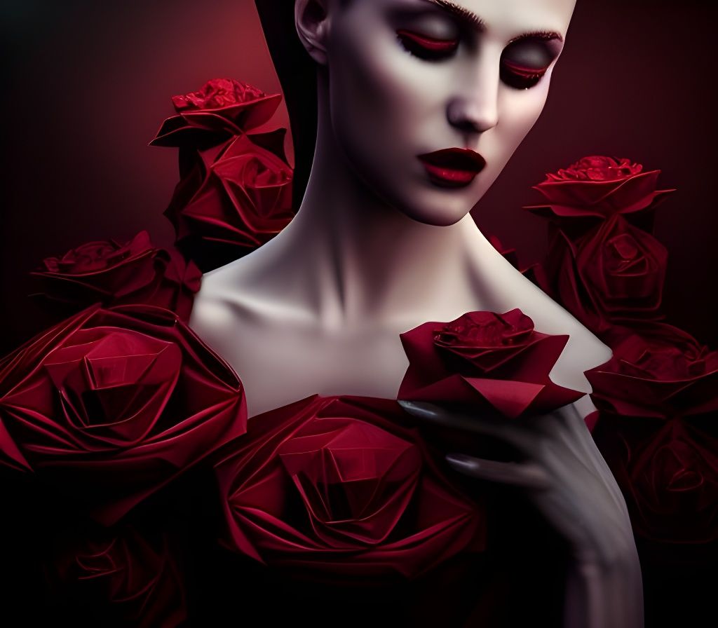 Religious Icon in Crimson Dress, Dark Art