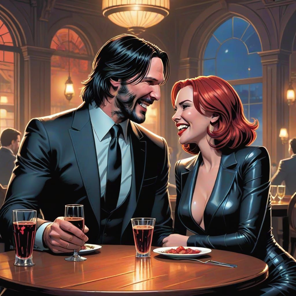 John Wick and Black Widow Laughing on Date