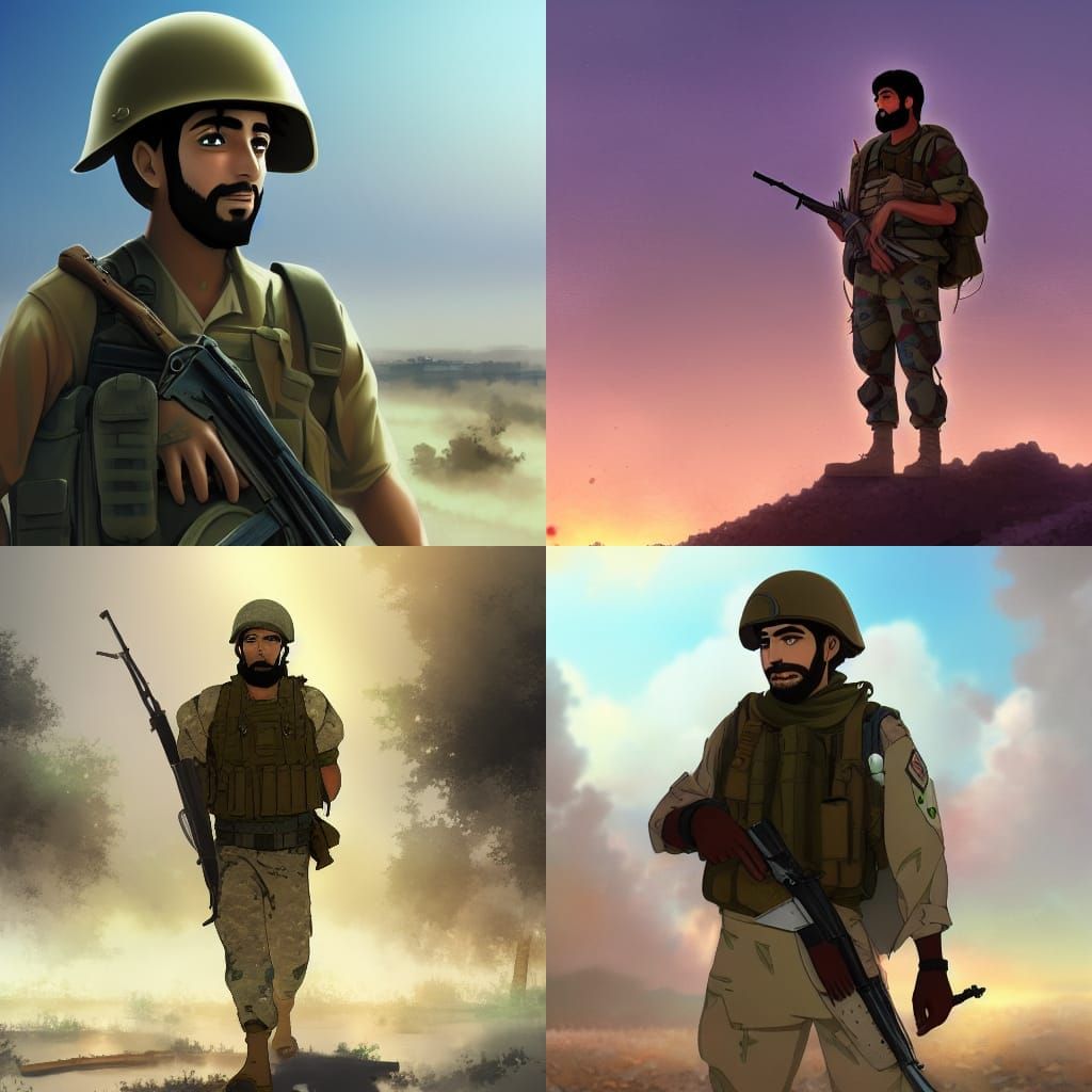 Iraqi Soldier in Anime Style by Makoto Shinkai
