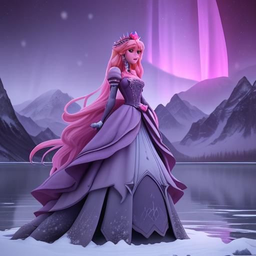 Princess Peach in Gothic Dress by Snowy Lake