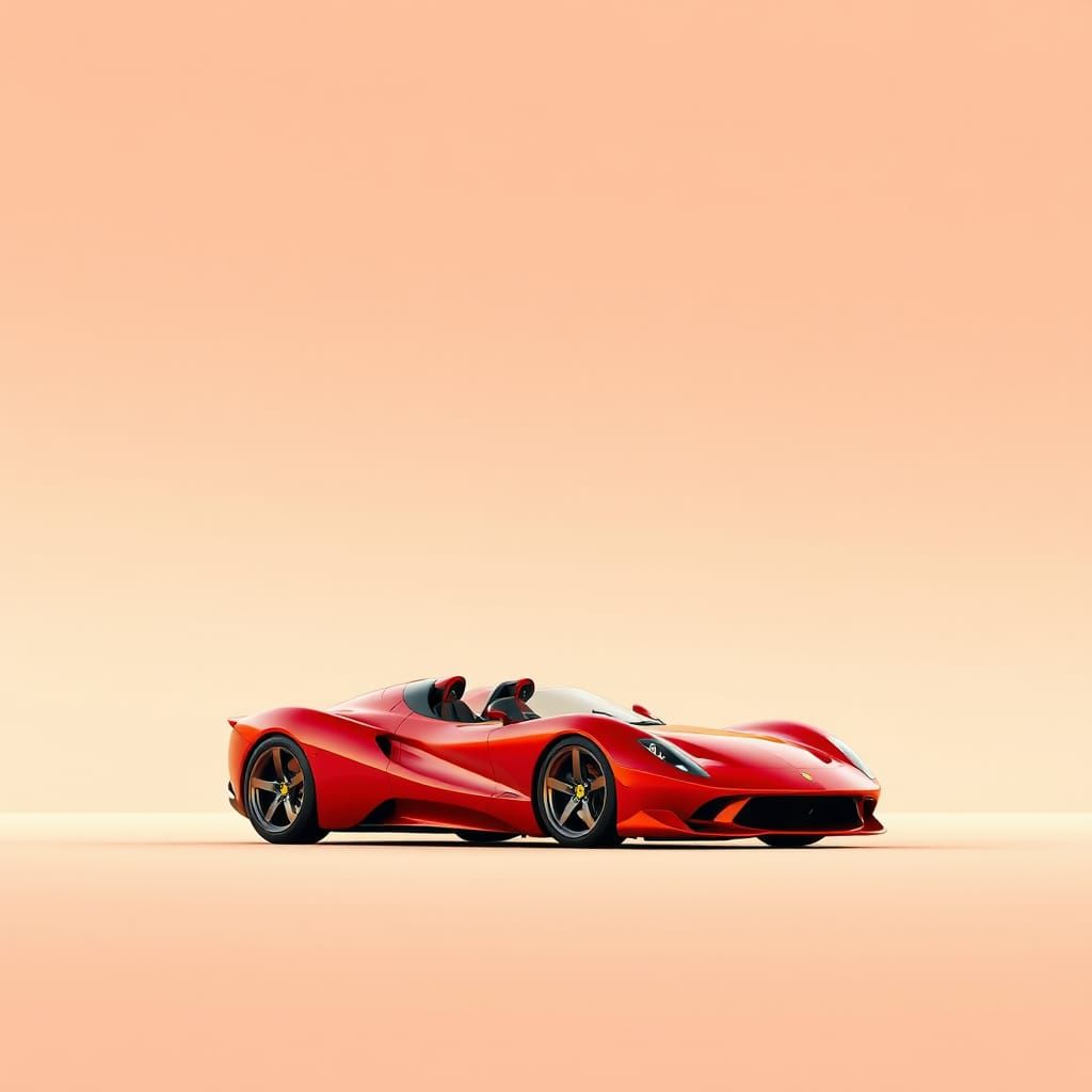 A side-on, eye-level long shot of a stylized red car ferrari style, stands out against a simple background that contrast...