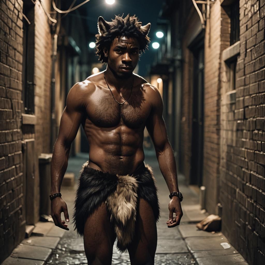 Epic Cinematic Wolf Hybrid in Moody Alleyway