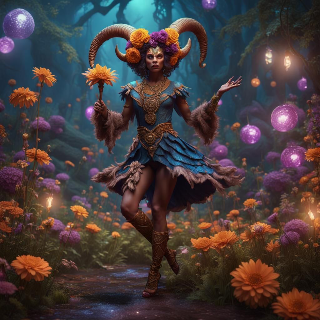 Fantastical Satyr Witch Dancer in Detailed Painting