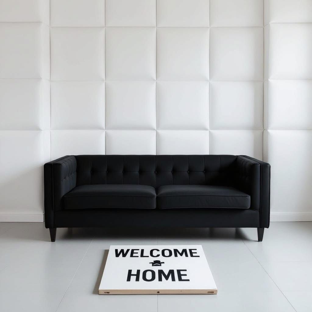 Black Couch in White Padded Room