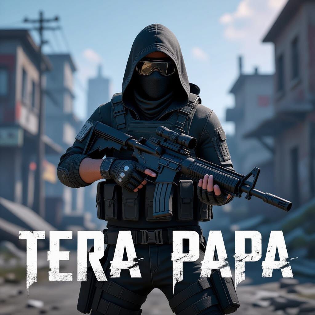 PUBG Character in Ruined Cityscape with Graffiti