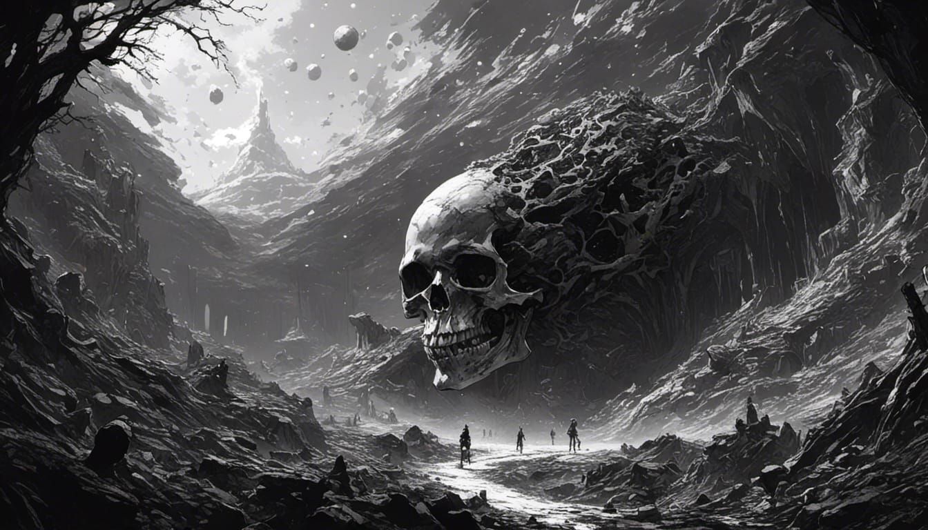 Skeleton Ascending in Black Space: Anime Art Style