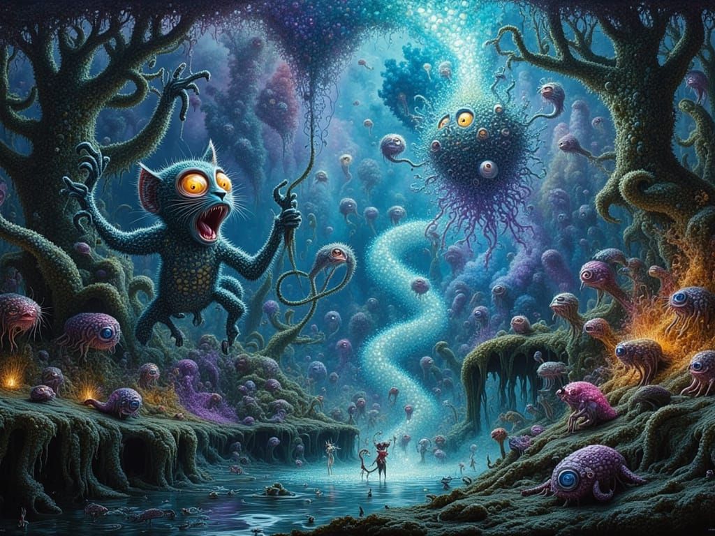 Surreal Jungle Adventure in Cyberpunk Aesthetic