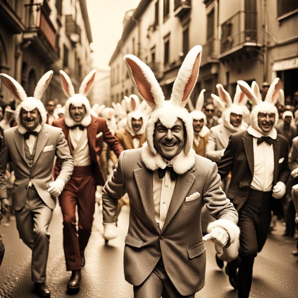 Vintage Photo: Italian Men in Rabbit Costumes