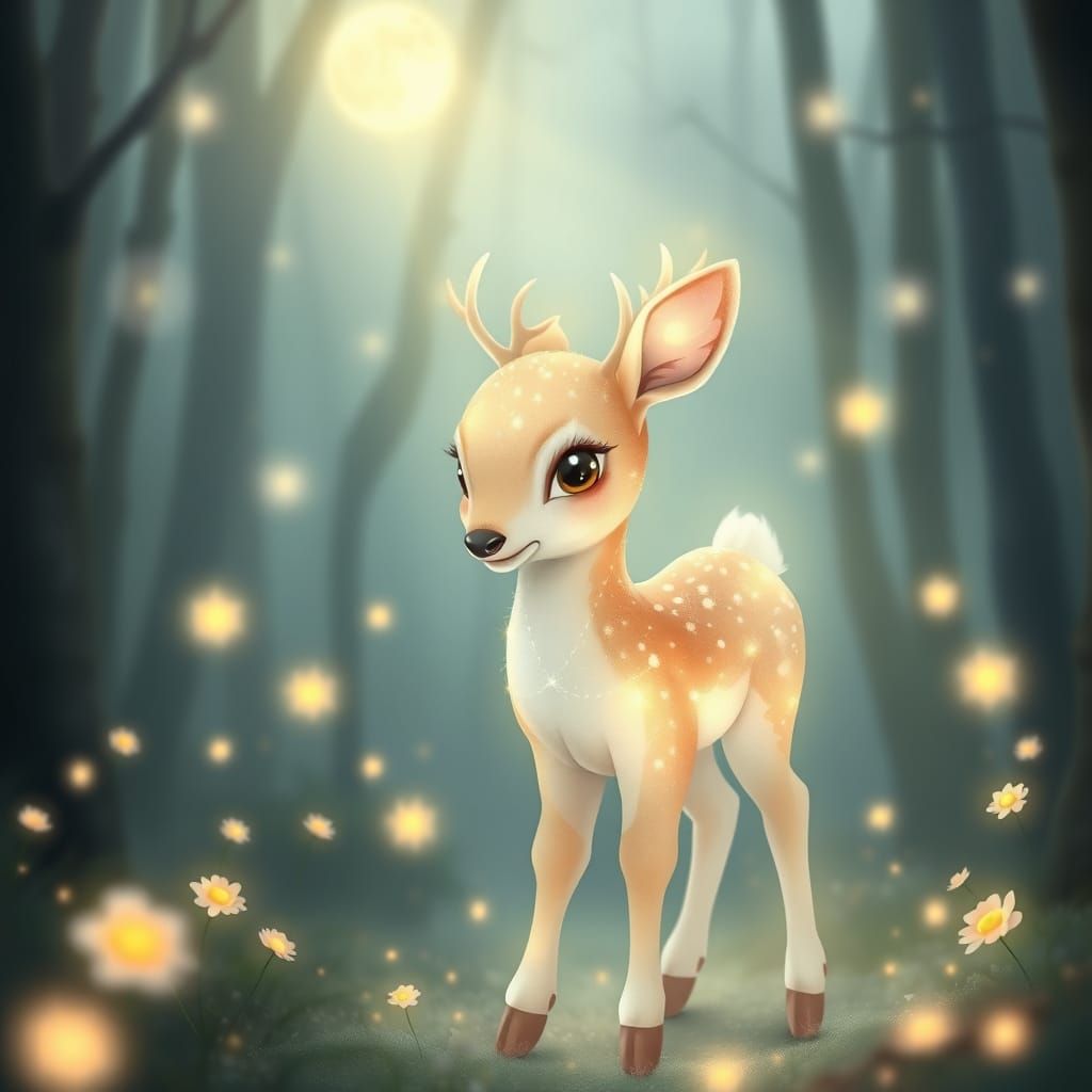 Luminous Fawn in Enchanted Forest