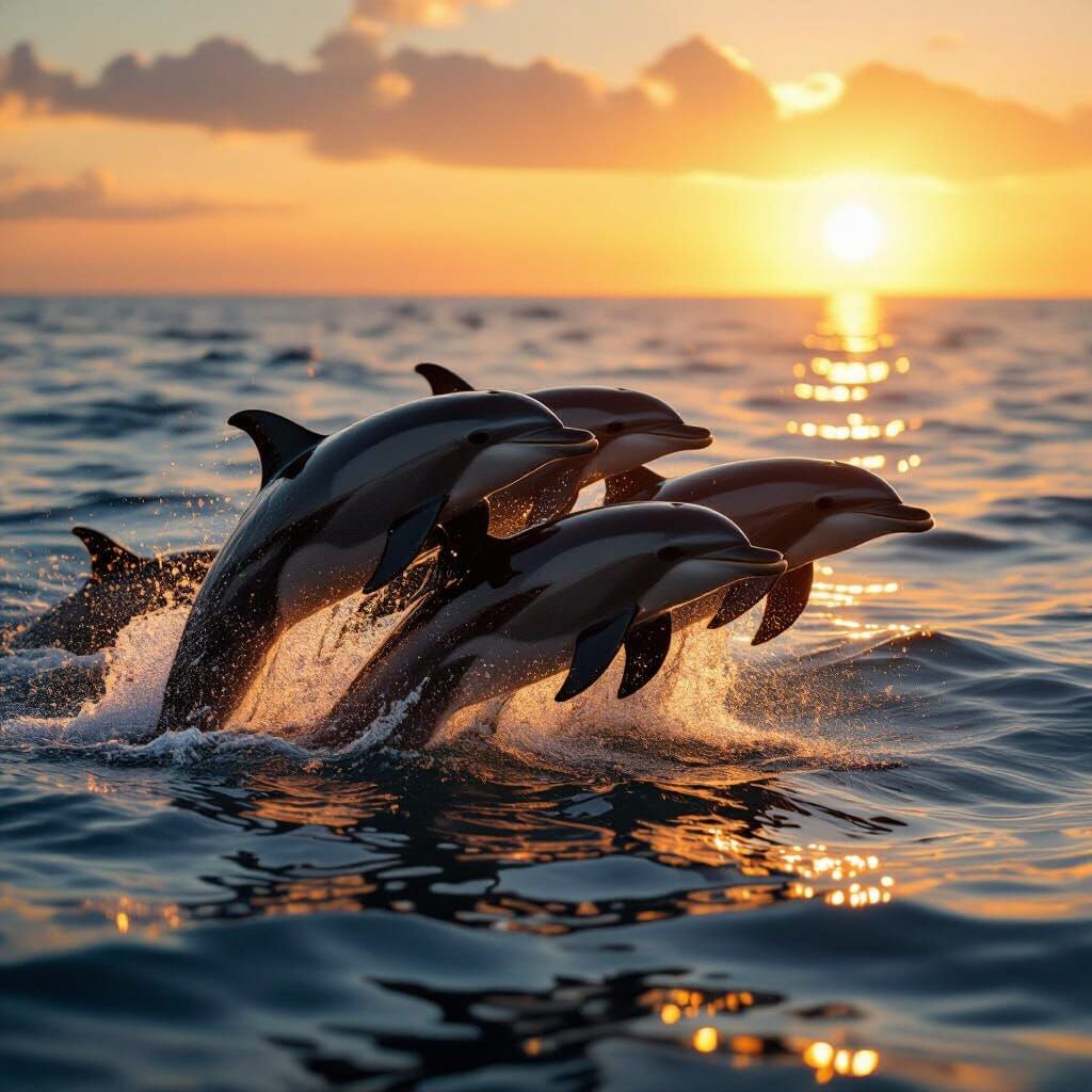 Dolphins Leaping in Golden Hour Ocean Light