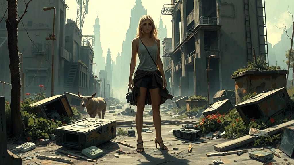 Post-Apocalyptic City Ruins in Bold Acrylics